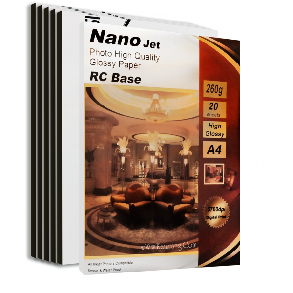 کاغذ فتوگلاسه نانوجت دو طرفه، سایز A4، وزن 260 گرم، 20 برگ Nanojet Photo Glossy Paper A4، 260g 20sh 1684